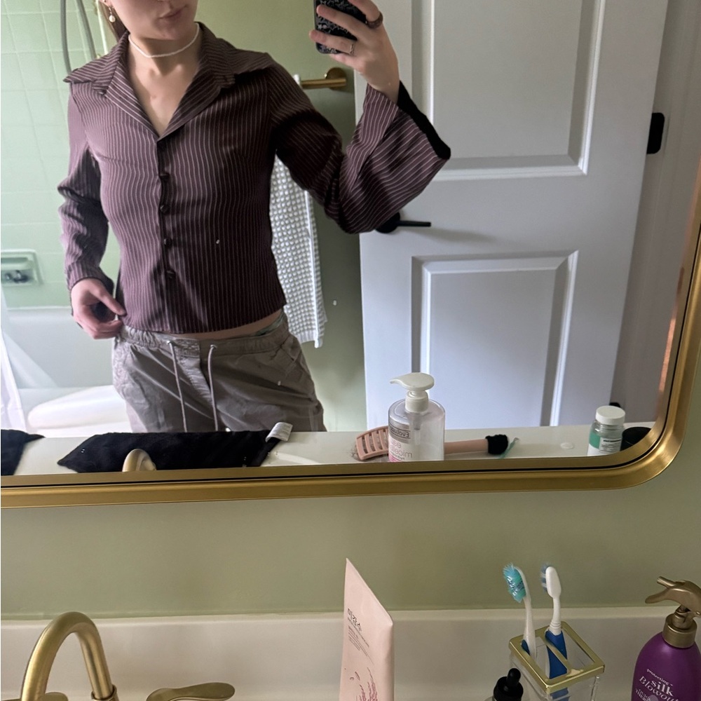 Stylish Brown Striped Button-Up Shirt